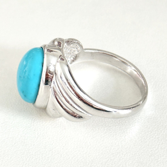 925 Sterling Silver JS Designer Large Oval Turquoise Band Ring Size 10 - Picture 5 of 13